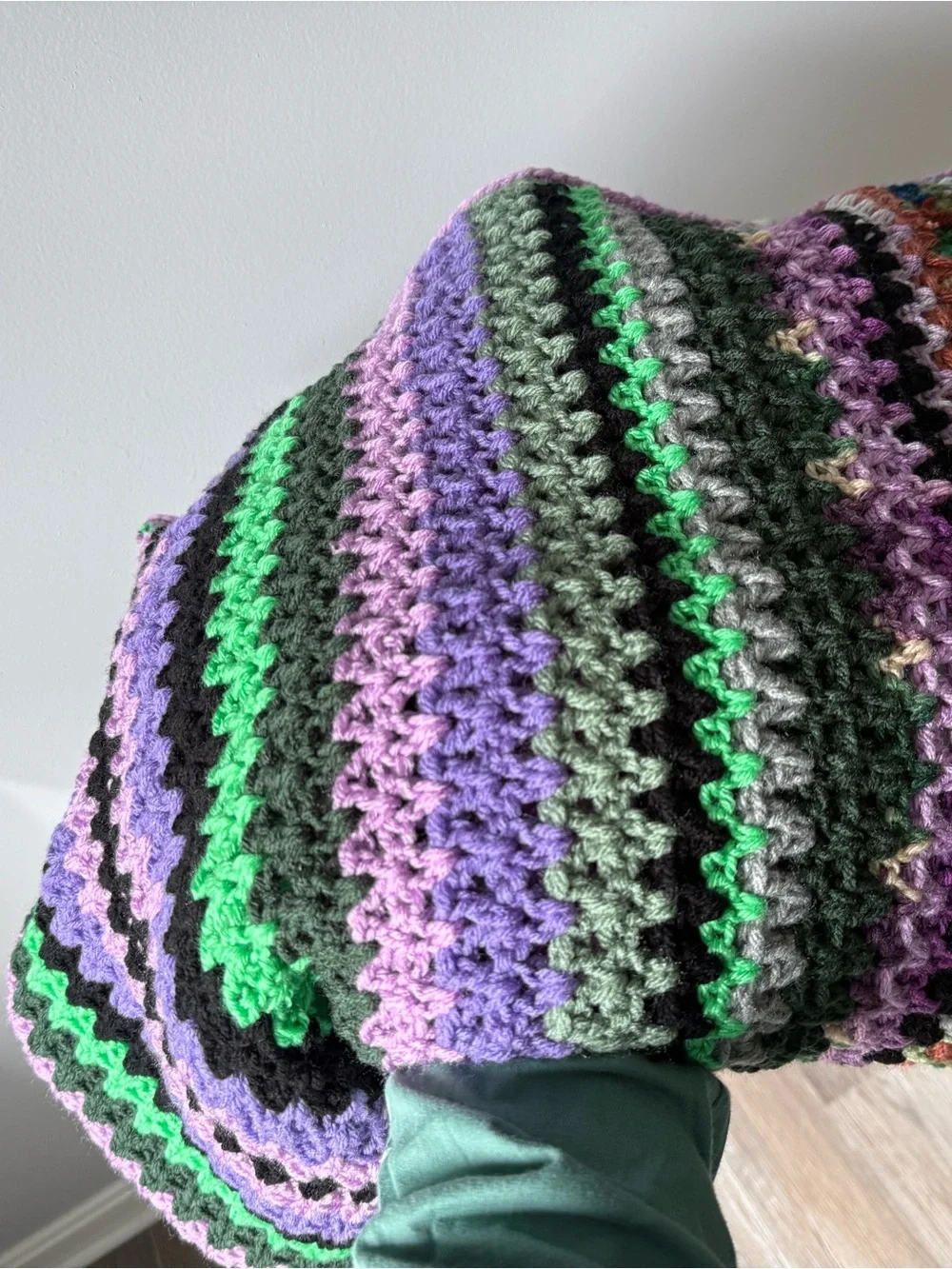 VTG Handmade Crochet Granny Square Afghan Blanket Throw Multi Color Boho Purple